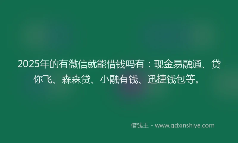2025年的有微信就能借钱吗有：现金易融通、贷你飞、森森贷、小融有钱、迅捷钱包等。