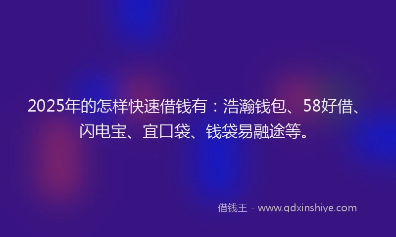 2025年的怎样快速借钱有：浩瀚钱包、58好借、闪电宝、宜口袋、钱袋易融途等。
