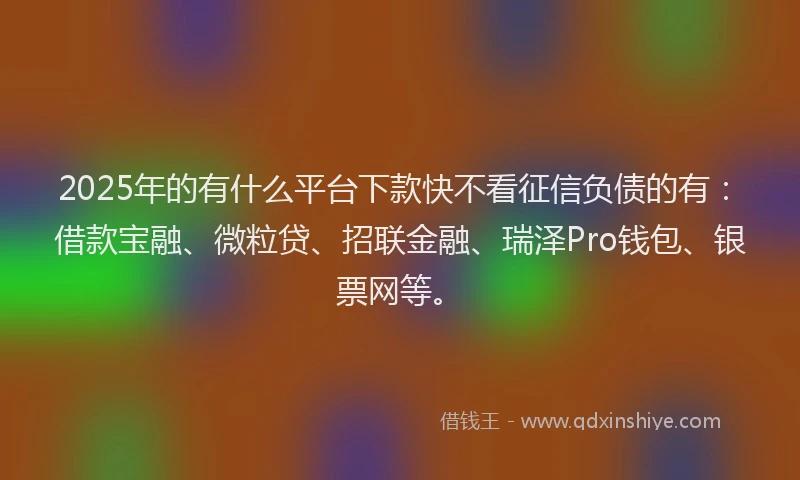 2025年的有什么平台下款快不看征信负债的有：借款宝融、微粒贷、招联金融、瑞泽Pro钱包、银票网等。
