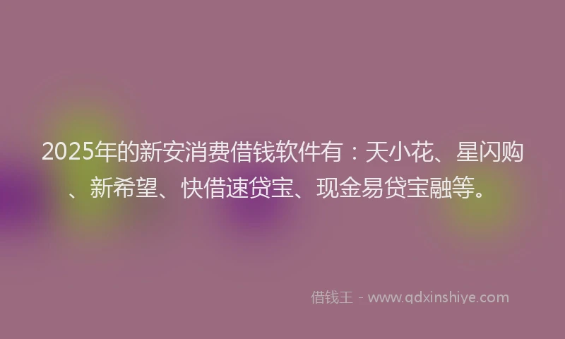 2025年的新安消费借钱软件有：天小花、星闪购、新希望、快借速贷宝、现金易贷宝融等。
