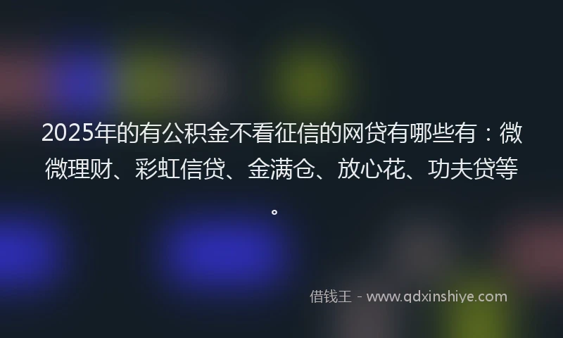 2025年的有公积金不看征信的网贷有哪些有：微微理财、彩虹信贷、金满仓、放心花、功夫贷等。