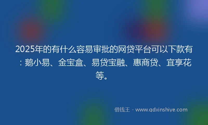 2025年的有什么容易审批的网贷平台可以下款有：鹅小易、金宝盒、易贷宝融、惠商贷、宜享花等。