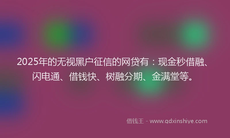 2025年的无视黑户征信的网贷有：现金秒借融、闪电通、借钱快、树融分期、金满堂等。