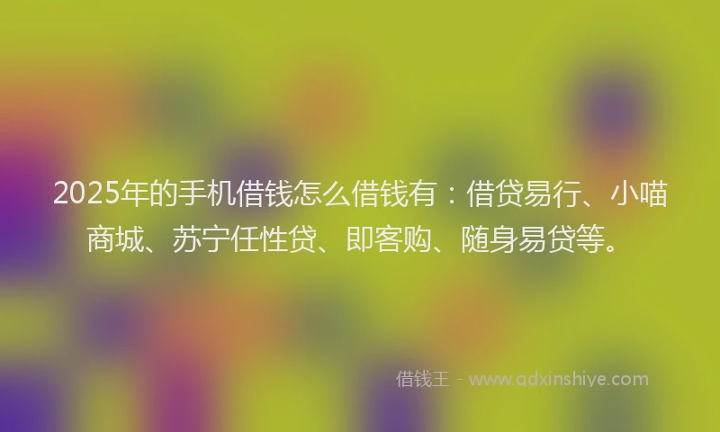 2025年的手机借钱怎么借钱有：借贷易行、小喵商城、苏宁任性贷、即客购、随身易贷等。