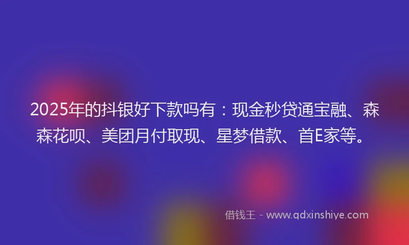 2025年的抖银好下款吗有：现金秒贷通宝融、森森花呗、美团月付取现、星梦借款、首E家等。