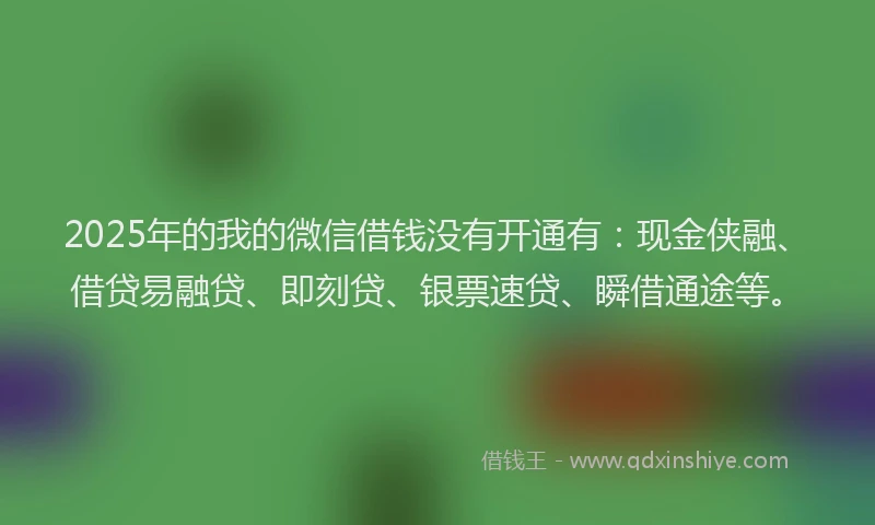 2025年的我的微信借钱没有开通有：现金侠融、借贷易融贷、即刻贷、银票速贷、瞬借通途等。
