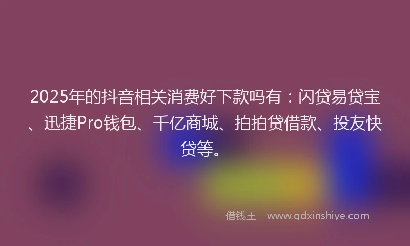 2025年的抖音相关消费好下款吗有：闪贷易贷宝、迅捷Pro钱包、千亿商城、拍拍贷借款、投友快贷等。