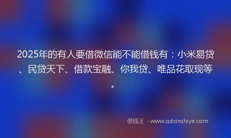 2025年的有人要借微信能不能借钱有：小米易贷、民贷天下、借款宝融、你我贷、唯品花取现等。