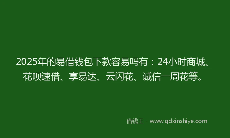 2025年的易借钱包下款容易吗有：24小时商城、花呗速借、享易达、云闪花、诚信一周花等。