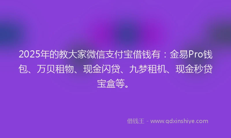 2025年的教大家微信支付宝借钱有：金易Pro钱包、万贝租物、现金闪贷、九梦租机、现金秒贷宝盒等。