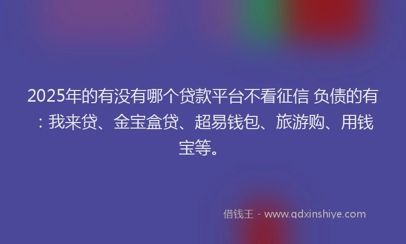 2025年的有没有哪个贷款平台不看征信 负债的有：我来贷、金宝盒贷、超易钱包、旅游购、用钱宝等。