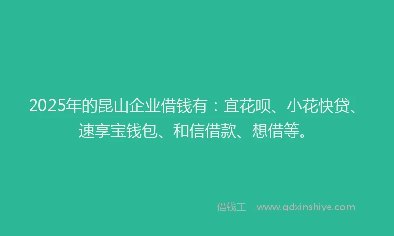 2025年的昆山企业借钱有：宜花呗、小花快贷、速享宝钱包、和信借款、想借等。
