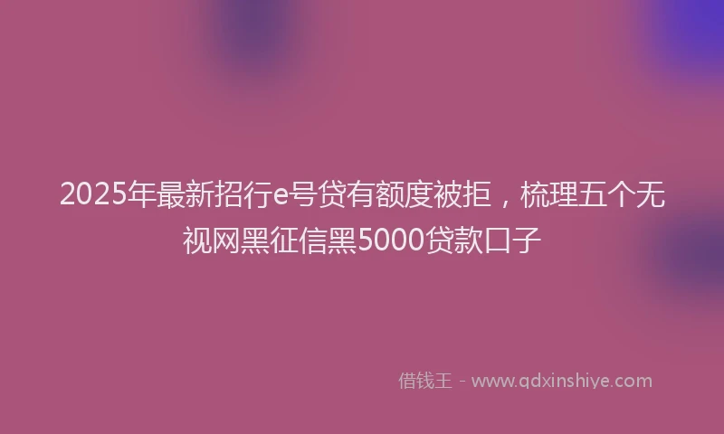 2025年最新招行e号贷有额度被拒，梳理五个无视网黑征信黑5000贷款口子