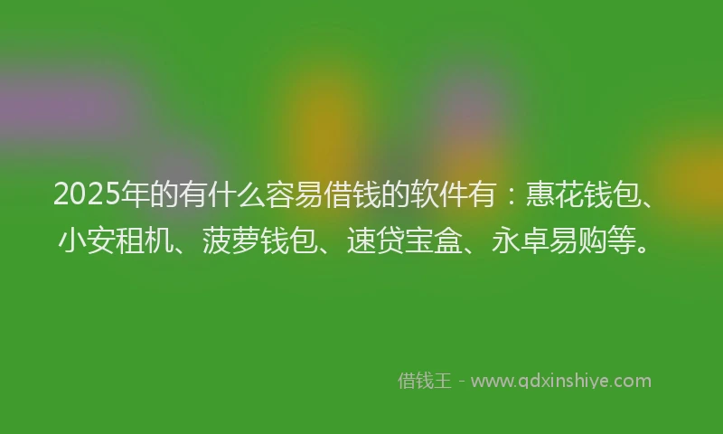 2025年的有什么容易借钱的软件有：惠花钱包、小安租机、菠萝钱包、速贷宝盒、永卓易购等。