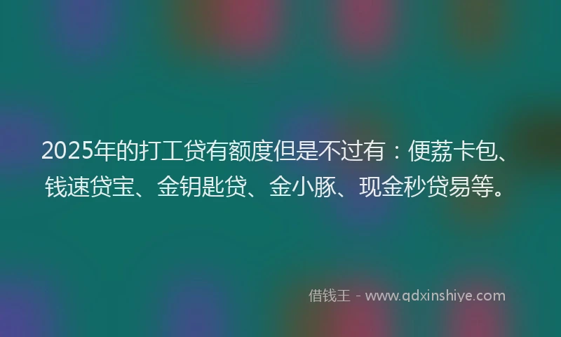 2025年的打工贷有额度但是不过有：便荔卡包、钱速贷宝、金钥匙贷、金小豚、现金秒贷易等。