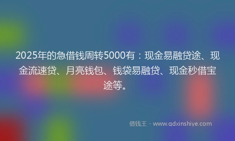 2025年的急借钱周转5000有：现金易融贷途、现金流速贷、月亮钱包、钱袋易融贷、现金秒借宝途等。