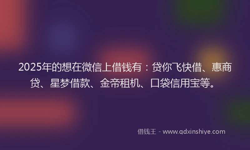 2025年的想在微信上借钱有：贷你飞快借、惠商贷、星梦借款、金帝租机、口袋信用宝等。