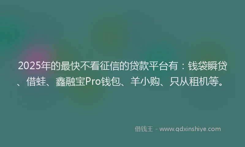 2025年的最快不看征信的贷款平台有：钱袋瞬贷、借蛙、鑫融宝Pro钱包、羊小购、只从租机等。