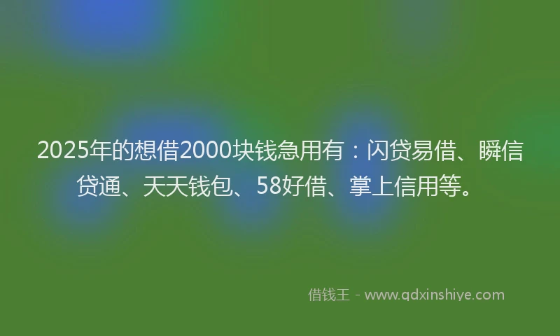 2025年的想借2000块钱急用有：闪贷易借、瞬信贷通、天天钱包、58好借、掌上信用等。