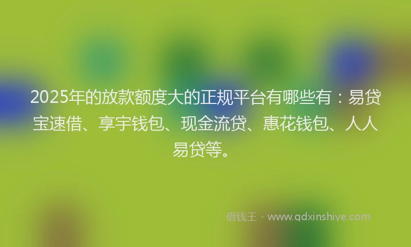 2025年的放款额度大的正规平台有哪些有：易贷宝速借、享宇钱包、现金流贷、惠花钱包、人人易贷等。