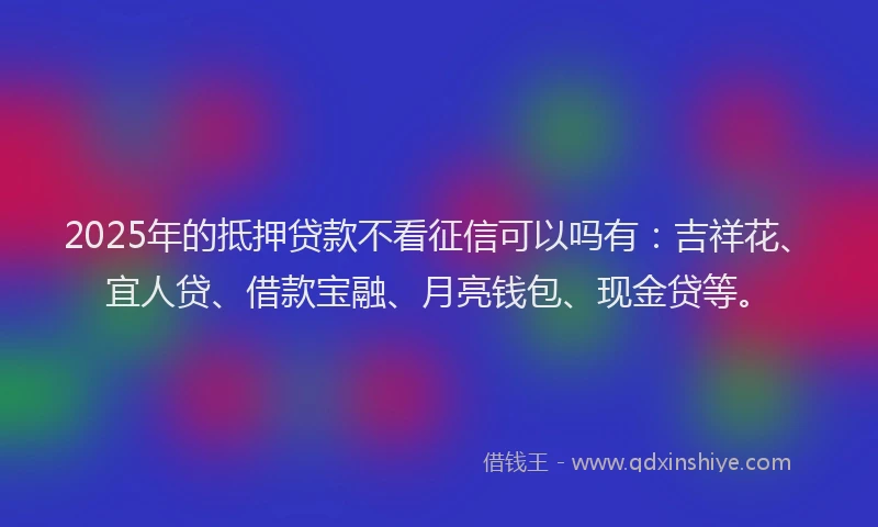 2025年的抵押贷款不看征信可以吗有：吉祥花、宜人贷、借款宝融、月亮钱包、现金贷等。