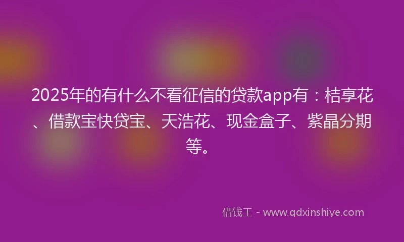 2025年的有什么不看征信的贷款app有：桔享花、借款宝快贷宝、天浩花、现金盒子、紫晶分期等。