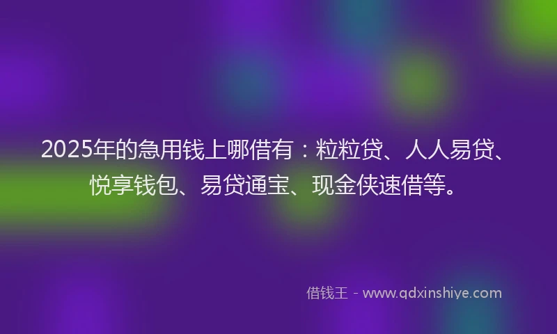 2025年的急用钱上哪借有：粒粒贷、人人易贷、悦享钱包、易贷通宝、现金侠速借等。
