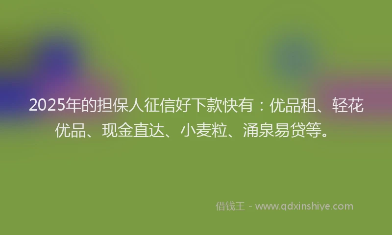 2025年的担保人征信好下款快有：优品租、轻花优品、现金直达、小麦粒、涌泉易贷等。