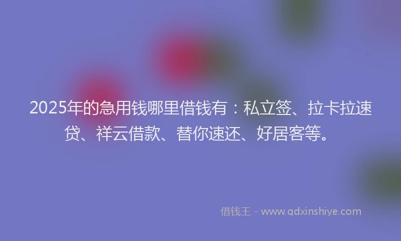 2025年的急用钱哪里借钱有：私立签、拉卡拉速贷、祥云借款、替你速还、好居客等。
