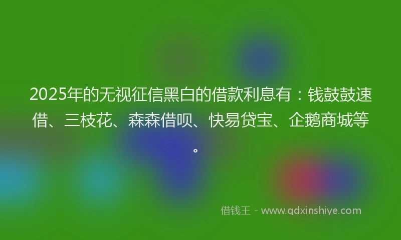 2025年的无视征信黑白的借款利息有：钱鼓鼓速借、三枝花、森森借呗、快易贷宝、企鹅商城等。