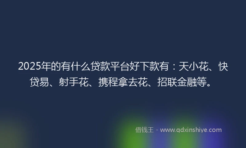 2025年的有什么贷款平台好下款有：天小花、快贷易、射手花、携程拿去花、招联金融等。