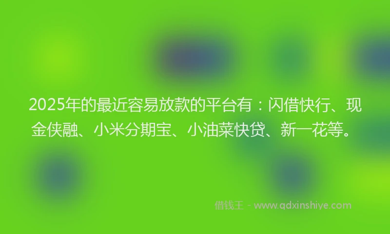 2025年的最近容易放款的平台有：闪借快行、现金侠融、小米分期宝、小油菜快贷、新一花等。