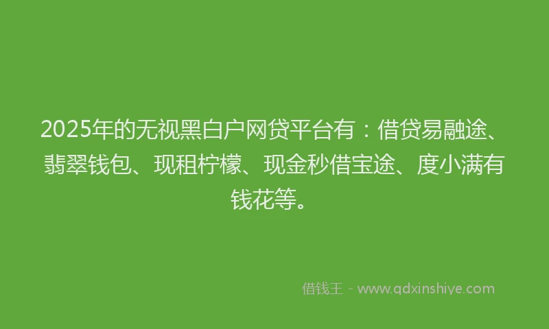 2025年的无视黑白户网贷平台有：借贷易融途、翡翠钱包、现租柠檬、现金秒借宝途、度小满有钱花等。