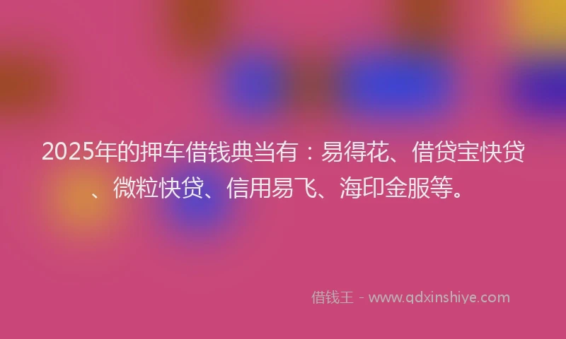 2025年的押车借钱典当有：易得花、借贷宝快贷、微粒快贷、信用易飞、海印金服等。