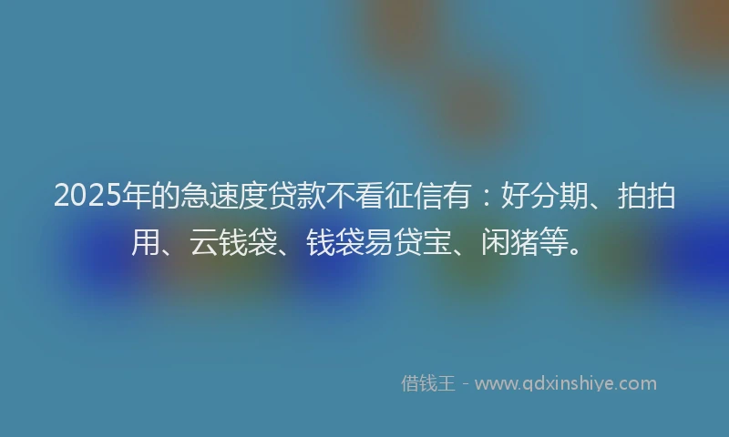 2025年的急速度贷款不看征信有：好分期、拍拍用、云钱袋、钱袋易贷宝、闲猪等。