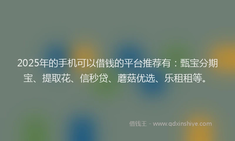 2025年的手机可以借钱的平台推荐有：甄宝分期宝、提取花、信秒贷、蘑菇优选、乐租租等。