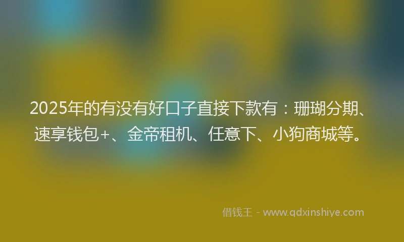 2025年的有没有好口子直接下款有：珊瑚分期、速享钱包+、金帝租机、任意下、小狗商城等。