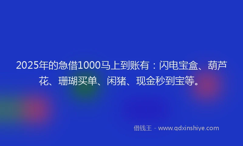2025年的急借1000马上到账有：闪电宝盒、葫芦花、珊瑚买单、闲猪、现金秒到宝等。