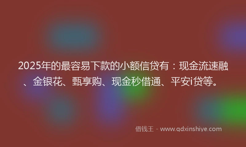2025年的最容易下款的小额信贷有：现金流速融、金银花、甄享购、现金秒借通、平安i贷等。