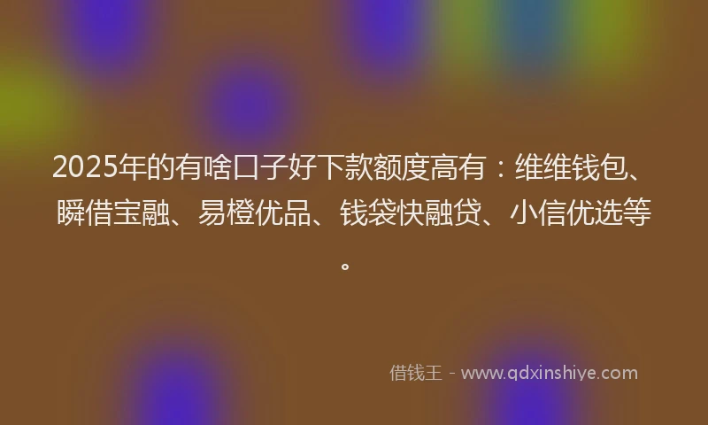 2025年的有啥口子好下款额度高有：维维钱包、瞬借宝融、易橙优品、钱袋快融贷、小信优选等。