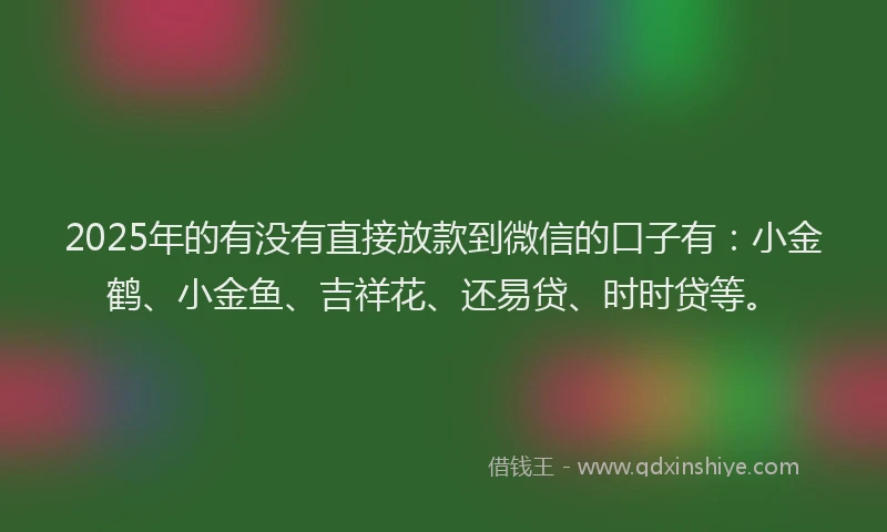 2025年的有没有直接放款到微信的口子有：小金鹤、小金鱼、吉祥花、还易贷、时时贷等。