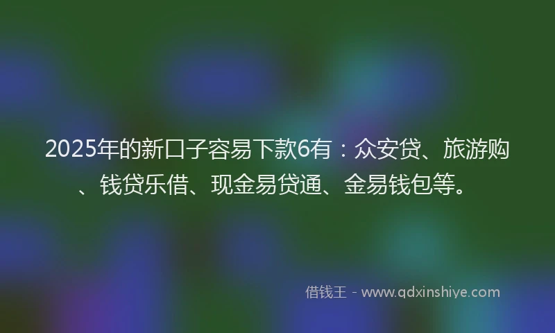 2025年的新口子容易下款6有:众安贷、旅游购、钱贷乐借、现金易贷通、金易钱包等。