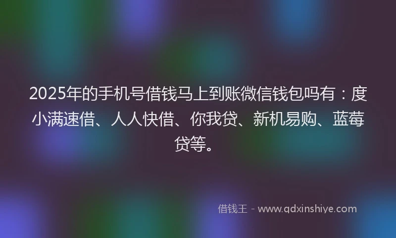 2025年的手机号借钱马上到账微信钱包吗有：度小满速借、人人快借、你我贷、新机易购、蓝莓贷等。