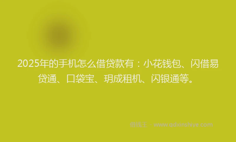 2025年的手机怎么借贷款有：小花钱包、闪借易贷通、口袋宝、玥成租机、闪银通等。