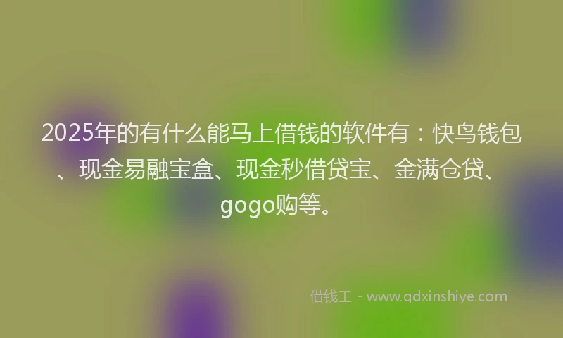 2025年的有什么能马上借钱的软件有：快鸟钱包、现金易融宝盒、现金秒借贷宝、金满仓贷、gogo购等。