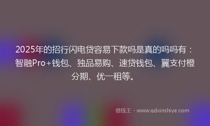 2025年的招行闪电贷容易下款吗是真的吗吗有：智融Pro+钱包、独品易购、速贷钱包、翼支付橙分期、优一租等。