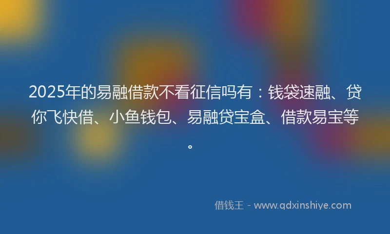 2025年的易融借款不看征信吗有：钱袋速融、贷你飞快借、小鱼钱包、易融贷宝盒、借款易宝等。