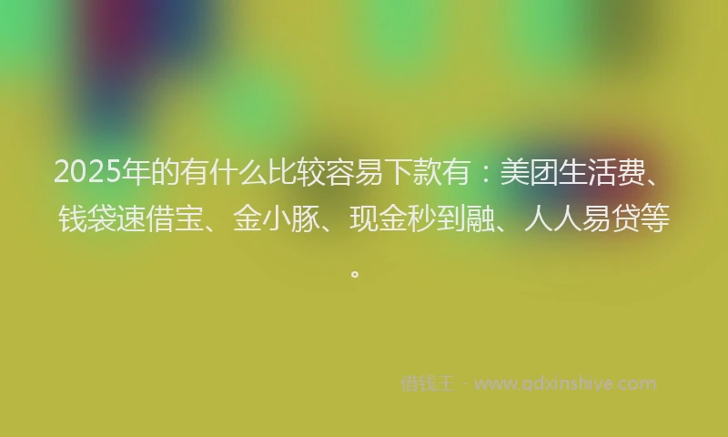2025年的有什么比较容易下款有：美团生活费、钱袋速借宝、金小豚、现金秒到融、人人易贷等。