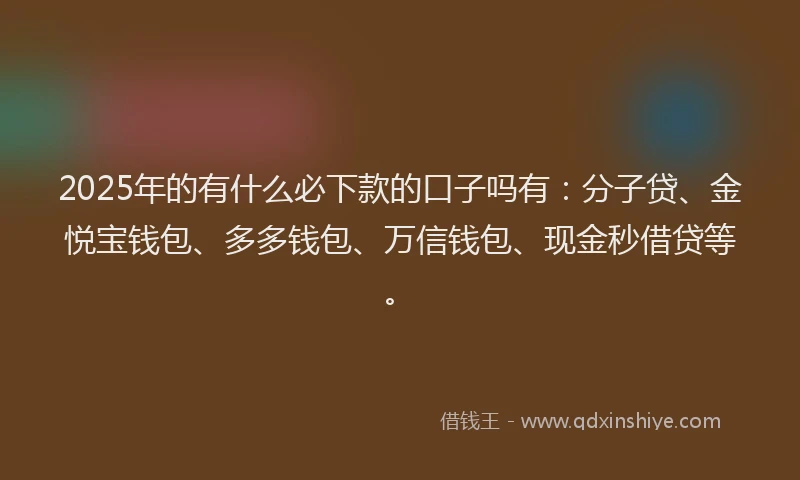 2025年的有什么必下款的口子吗有：分子贷、金悦宝钱包、多多钱包、万信钱包、现金秒借贷等。
