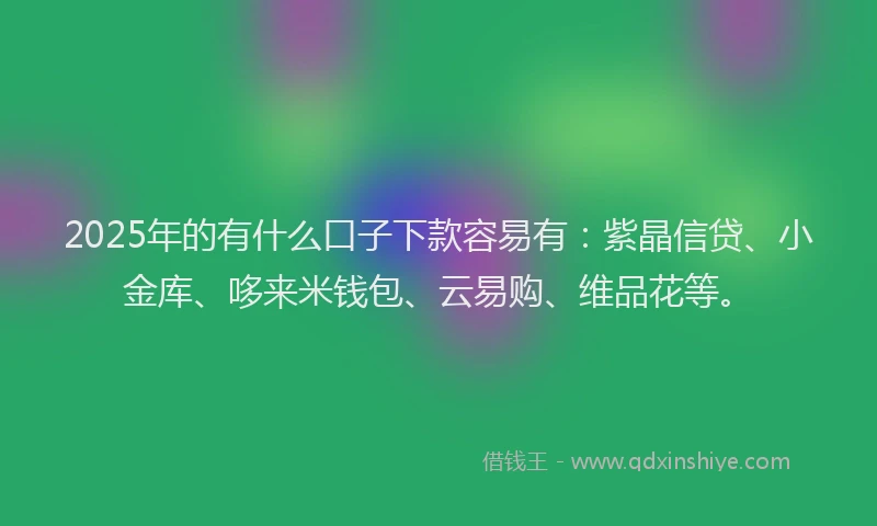 2025年的有什么口子下款容易有：紫晶信贷、小金库、哆来米钱包、云易购、维品花等。